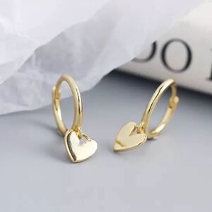 New Gold 925 Mini Heart Hoop Earrings